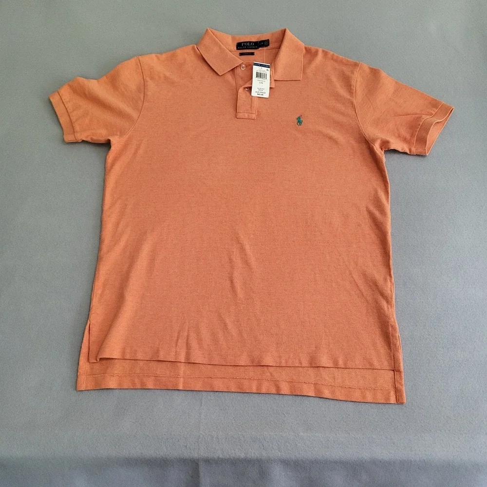 NWT Polo By Ralph Lauren Orange Polo Shirt Classic Fit Men's L Green Pony